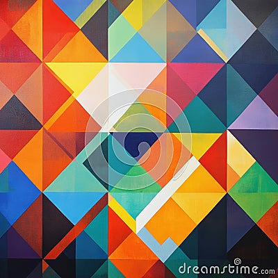 The artwork displays an intricate composition of colorful triangles, creating a vibrant and dynamic geometric Stock Photo