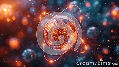 Visualization of Subatomic Particles and Atomic Interactions in Space Stock Photo