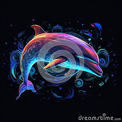 Artwork of a dolphin created with Generative AI technology with eye-catching colors. Stock Photo