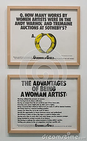 An artwork by Guerrilla Girls in the famous Tate Modern in London Editorial Stock Photo