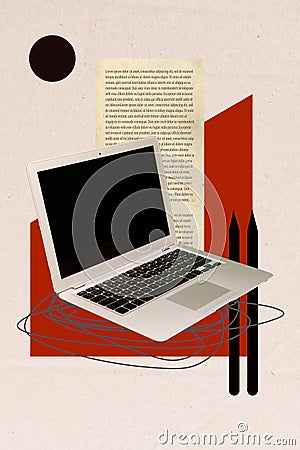 Artwork magazine picture of modern device writing new novel book isolated drawing background Stock Photo