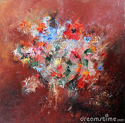 Artwork oil painting. Bouquet with poppies Stock Photo