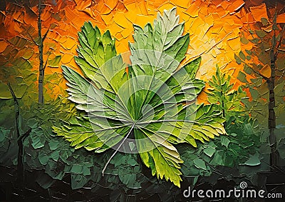 Cannabis leaves in a yellow sky Stock Photo