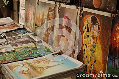 Artwork for sale on the streets of Paris Editorial Stock Photo