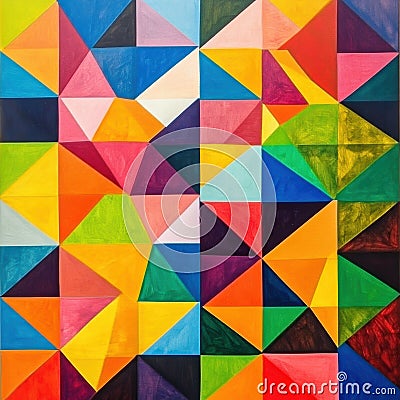This artwork showcases an arrangement of colorful triangular shapes, creating a dynamic and engaging geometric Stock Photo