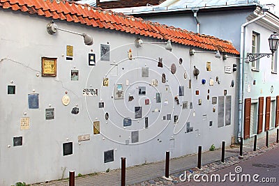 Collection of artworks of Lithuanian writers in Literatu street, Vilnius, Lithuania Editorial Stock Photo