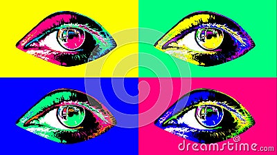 Arty four multicolored female human eyes Cartoon Illustration