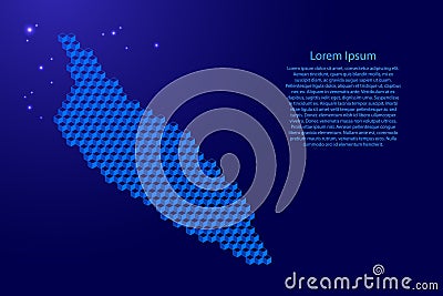 Aruba map from 3D blue cubes isometric abstract concept, square pattern, angular geometric shape, glowing stars. Vector Cartoon Illustration
