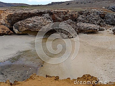 Aruba Natural Bridges- Collapsed and still standing. 2009 Stock Photo