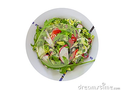 Arugula salad, radish, tomato plate isolated appetizer nutrition Stock Photo