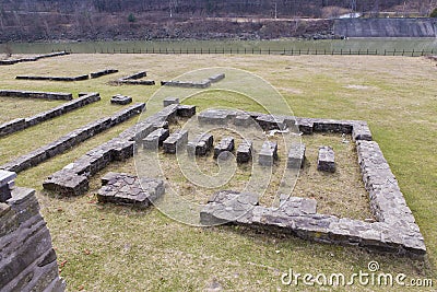 Ruins from Arutela roman castrum near Olt river Stock Photo