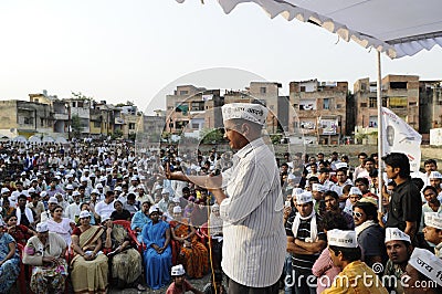 Arvind Kejriwal speaking in an election rally Editorial Stock Photo