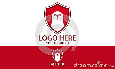 Red Color Sea Lion Seal Animal Rescue Badge Logo Design Vector Illustration