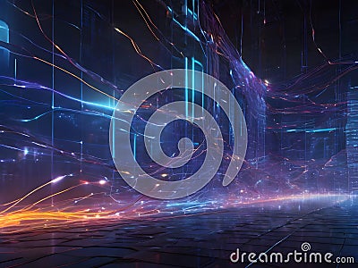 As bits and bytes traverse through the cables, a mesmerizing dance of light unfolds. Stock Photo