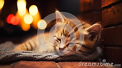 Cozy Nights: A Sweet and Serene Scene of a Sleeping Kitten by th Stock Photo