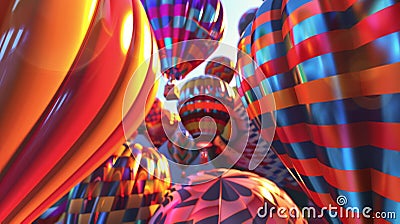 As the countdown begins the balloon racers adorned with unique designs and patterns eagerly wait for the signal to take Stock Photo