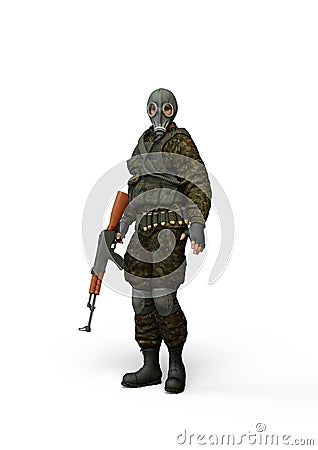 Male Soldier with Gas Mask. 3D Illustration Stock Photo