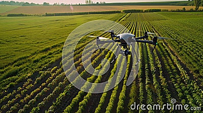 as drones hover over vast fields, monitoring crop health and optimizing yields in a realistic depiction of modern Stock Photo