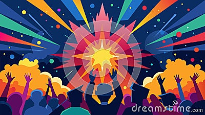 As the fireworks erupted in a dazzling display above they also unleashed a barrage of disorienting strobe lights and Vector Illustration
