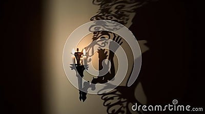 A candle flickers casting dancing shadows on the wall created with Generative AI Stock Photo