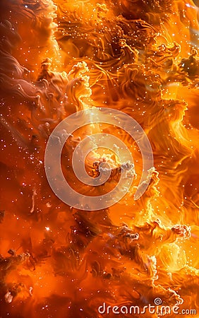 Fiery Cosmos: A Celestial Inferno of Marigold and Amber in the D Stock Photo