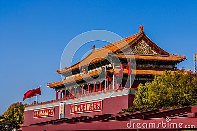 Mao Zedong is hung in the Forbidden City Tiananmen Gate Tower in Beijing China Editorial Stock Photo