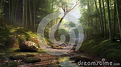 As I walked up to the podium I was struck. AI Generative As I wandered deeper into the bamboo forest. AI Generative Stock Photo