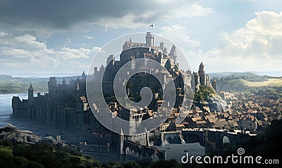 As I wandered through the medieval gothic city, my eyes were drawn to the imposing castle crowning the hill Stock Photo
