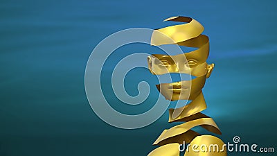 Surrealistic image of woman in gold against blue background Stock Photo