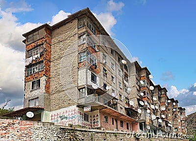 closer to the world, apartment block in skadar oblast, albania Stock Photo