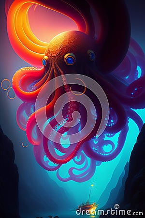 An octopus swimming under water - Ai Generated Stock Photo