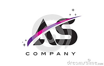 AS A S Black Letter Logo Design with Purple Magenta Swoosh Vector Illustration