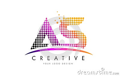 AS A S Letter Logo Design with Magenta Dots and Swoosh Vector Illustration