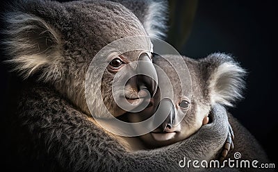 A koala bear hugging a cute baby in an Australian zoo, generative AI Stock Photo