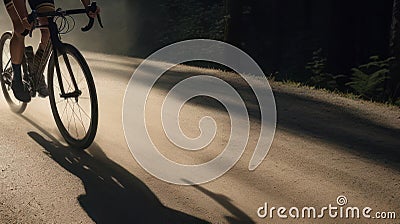 A cyclist speeds down a winding road on their road bike created with Generative AI Stock Photo