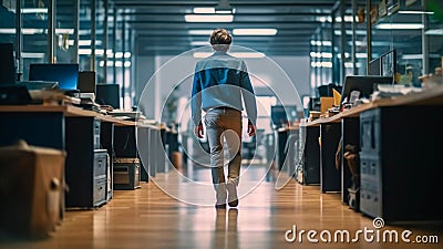 A businessman walks through the modern office. Generative AI Stock Photo