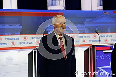 Asa Hutchinson former Arkansas governor participated in 2024 Republican Presidential Debate at the Fiserv Forum. Editorial Stock Photo