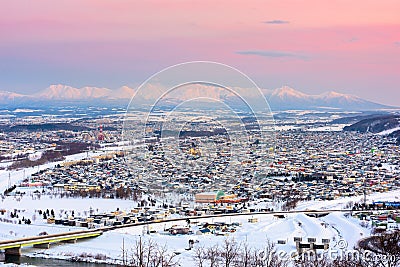 Asahikawa, Japan twilight winter cityscape Stock Photo