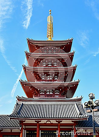 Asakusa Sensoji Temple Five Story Pagoda Stock Photo