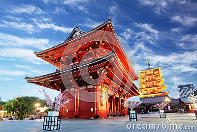 Asakusa temple with pagoda at night, Tokyo, Japan Stock Photo