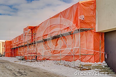 Asbestos control dust isolation - building demolition preparation Editorial Stock Photo