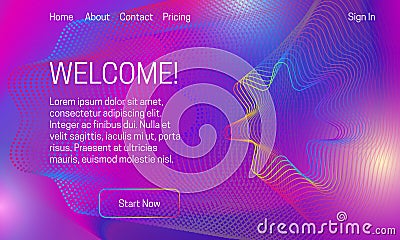 Asbtract dynamic background design. Landing page template with multicolor dots and lines array Vector Illustration