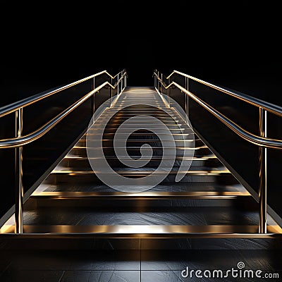 Ascend to Luxury: Stairway Illuminated by Golden Lights. Generative ai Cartoon Illustration