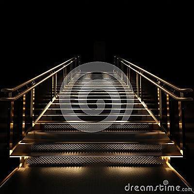 Ascend to Luxury: Stairway Illuminated by Golden Lights. Generative ai Cartoon Illustration