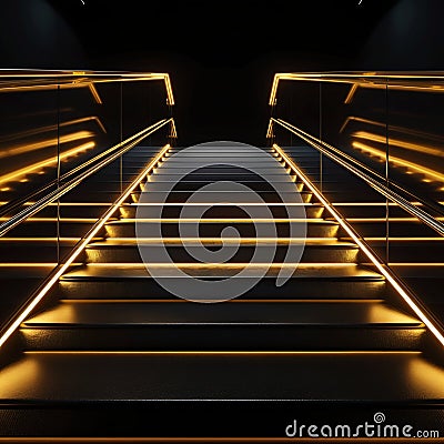 Ascend to Luxury: Stairway Illuminated by Golden Lights. Generative ai Cartoon Illustration