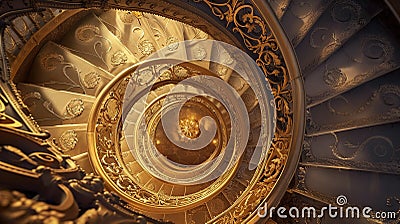 Ascend the Whimsical Spiral Ascent, where each step is adorned with enchanting motifs. Generative Ai Stock Photo