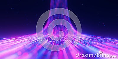 Ascending bigdata light speed flow. Abstract digital data stream of quantum computing. Cyberspace of qubit trail waves Stock Photo