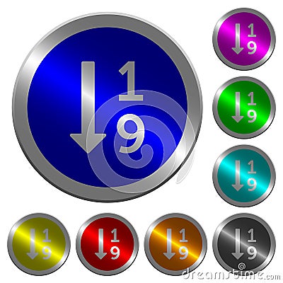 Ascending numbered list luminous coin-like round color buttons Stock Photo
