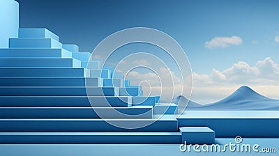 A blue stairs with mountains in the background Stock Photo