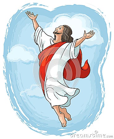 Ascension of Jesus raising hands in sky Vector Illustration